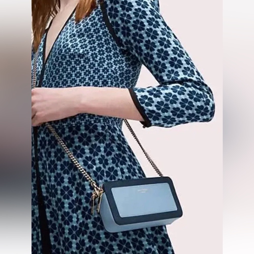 KATE SPADE Leather Marguax Double Zip Color Block Horizon Blue Crossbody Bag